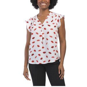 NWT Women's Rachel Zoe Kissing Lips Flutter Sleeve Blouse Size Medium